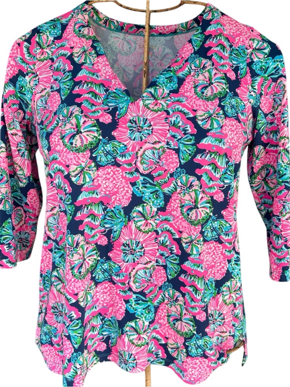 Sugar Pastel Floral V-Neck Top in Pink, Teal & Light Blue